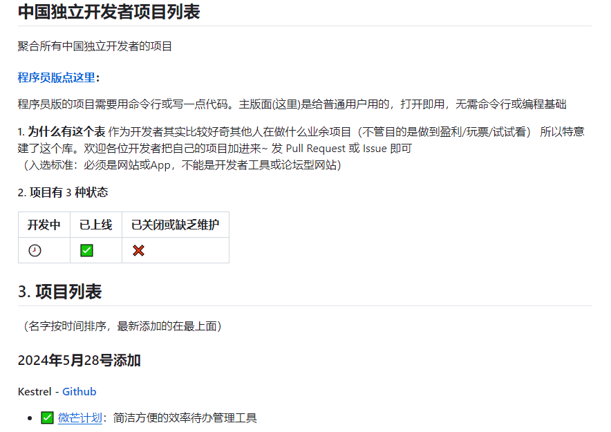 宝藏仓库之中国独立开发者项目列表 - chinese-independent-developer